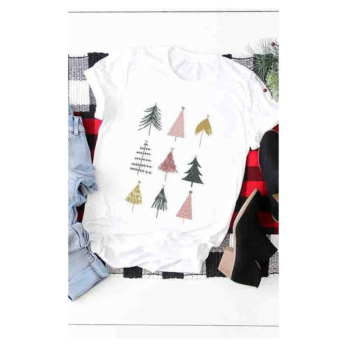 Camiseta navideña moderna con 9 árboles.