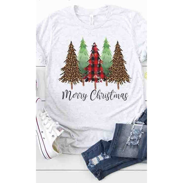 Camiseta con diseño de árbol de Navidad de leopardo, cuadros y pino