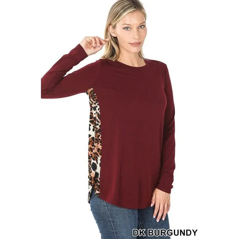 Contrast side panel leopard print long sleeve top LECCE
