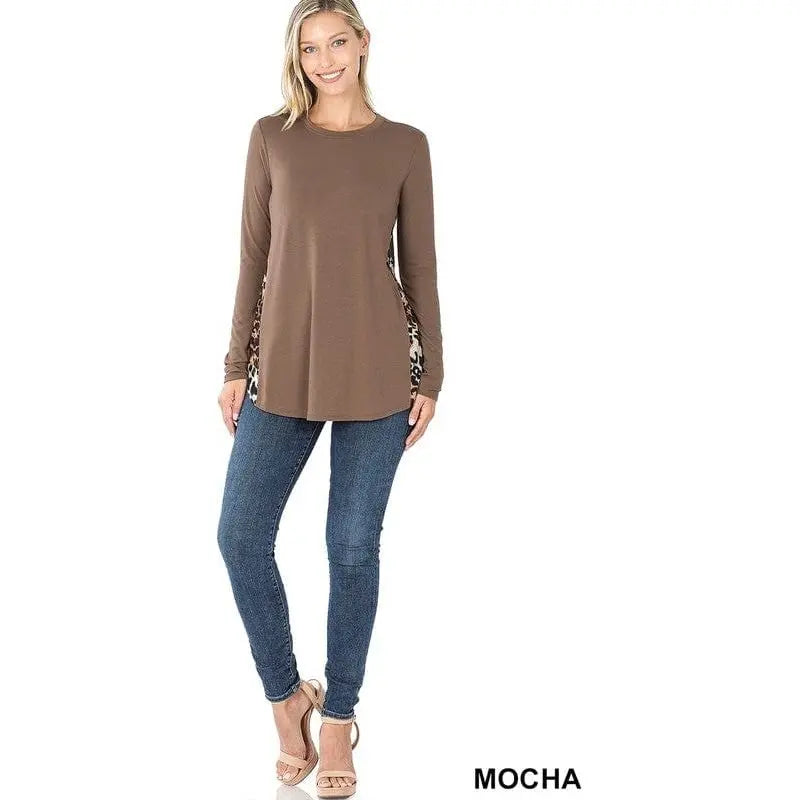 Contrast side panel leopard print long sleeve top LECCE
