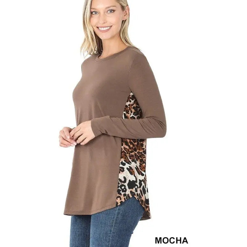 Contrast side panel leopard print long sleeve top LECCE