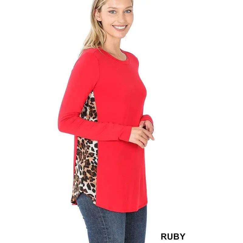 Contrast side panel leopard print long sleeve top LECCE