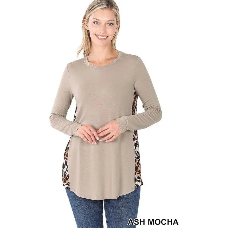 Contrast side panel leopard print long sleeve top LECCE