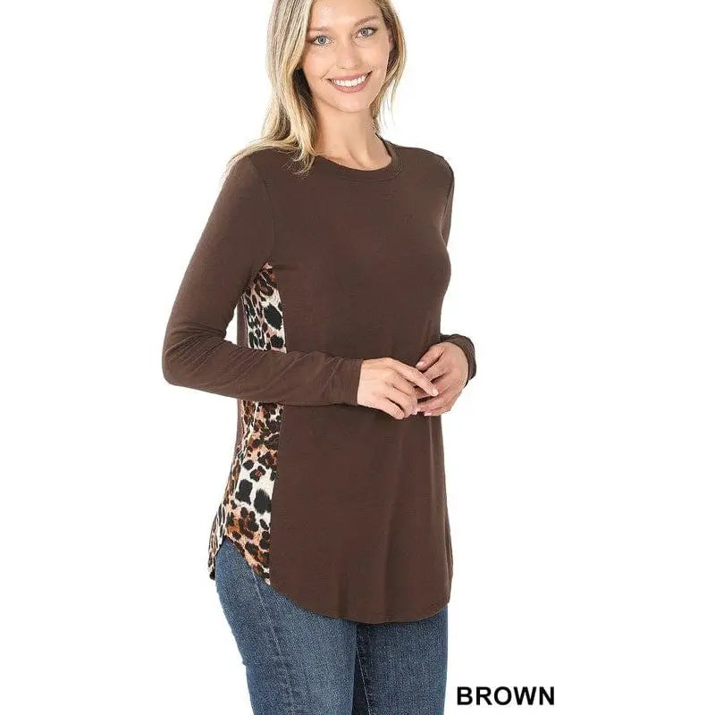 Contrast side panel leopard print long sleeve top LECCE