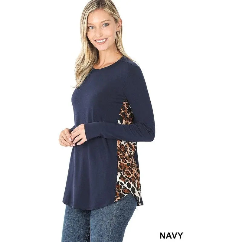 Contrast side panel leopard print long sleeve top LECCE
