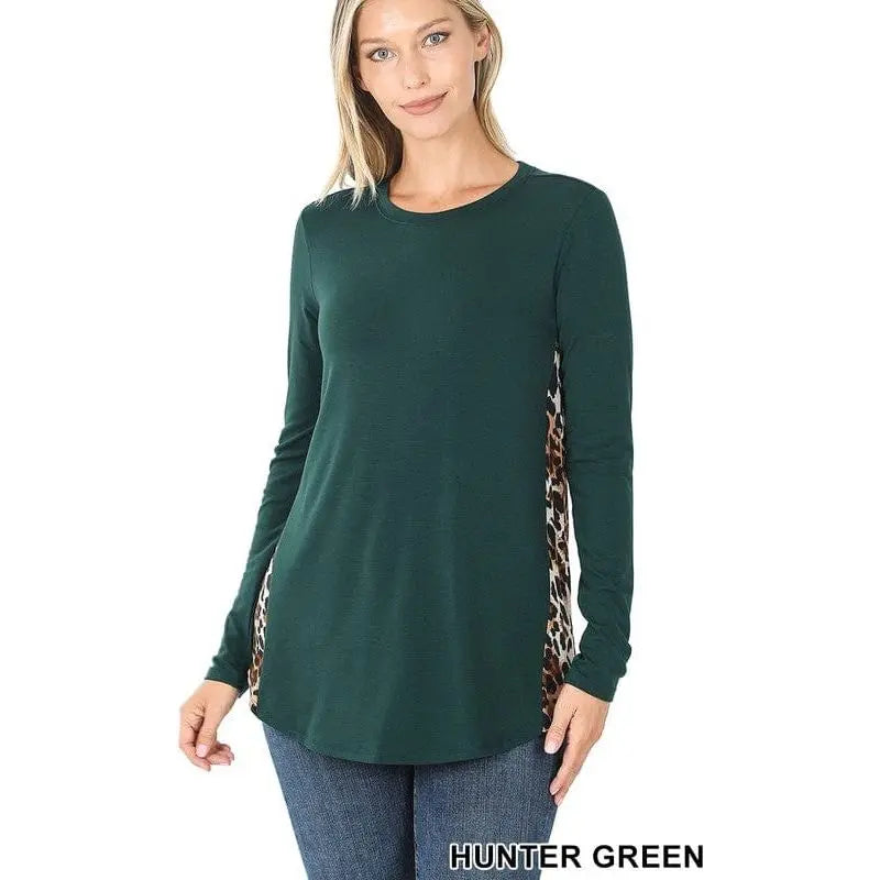 Contrast side panel leopard print long sleeve top LECCE