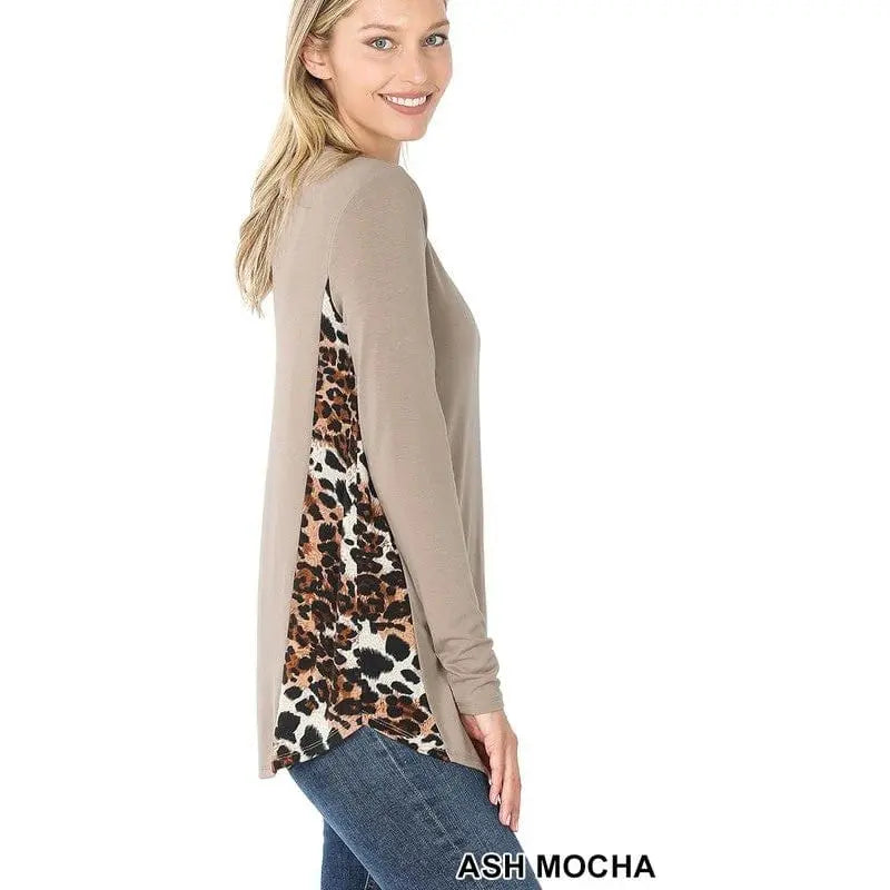 Contrast side panel leopard print long sleeve top LECCE