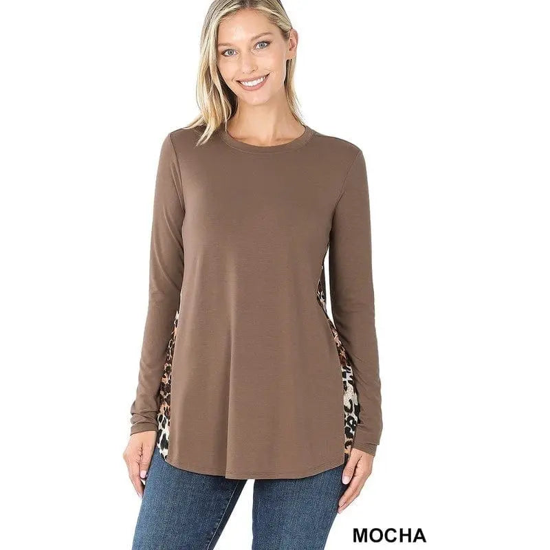 Contrast side panel leopard print long sleeve top LECCE