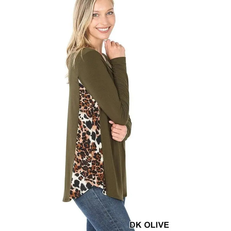 Contrast side panel leopard print long sleeve top LECCE