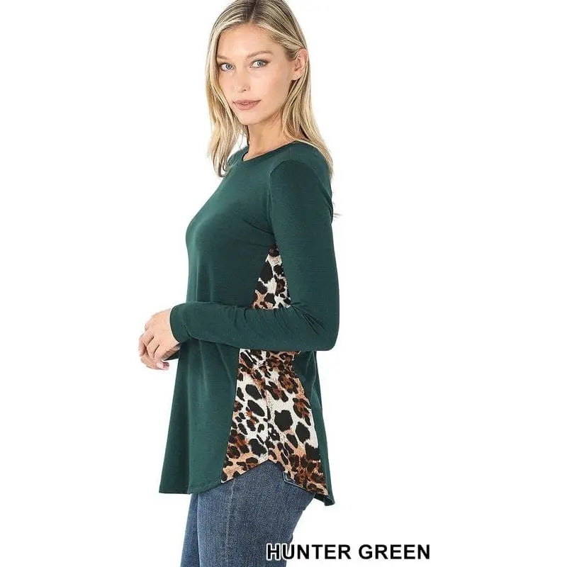 Contrast side panel leopard print long sleeve top LECCE