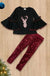 Deer antler printed bell sleeve with sequins leggings. LECCE