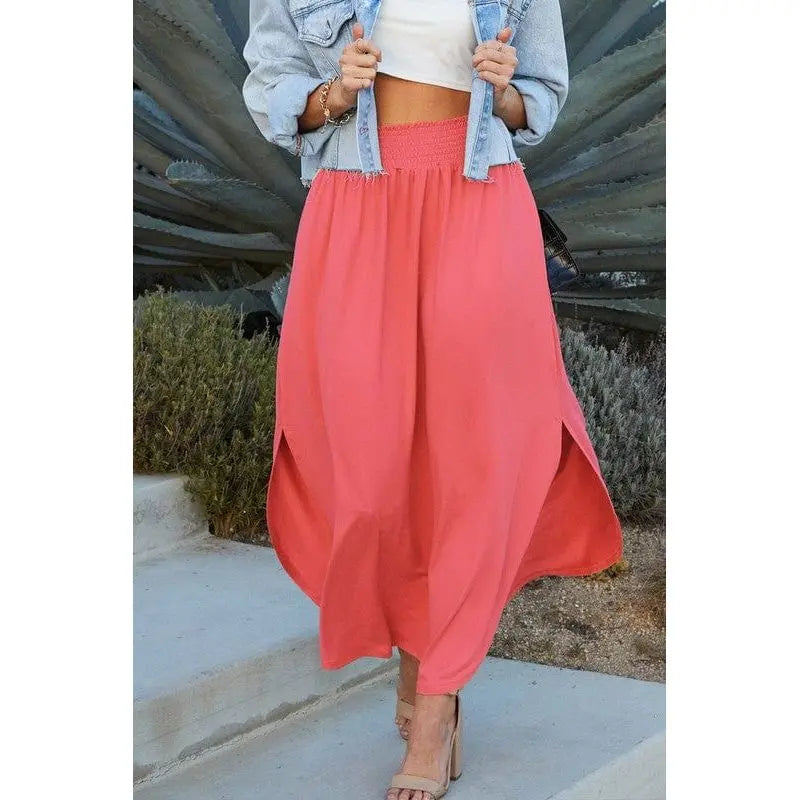 Smocking waist maxi skirt with side pocket Ninexis