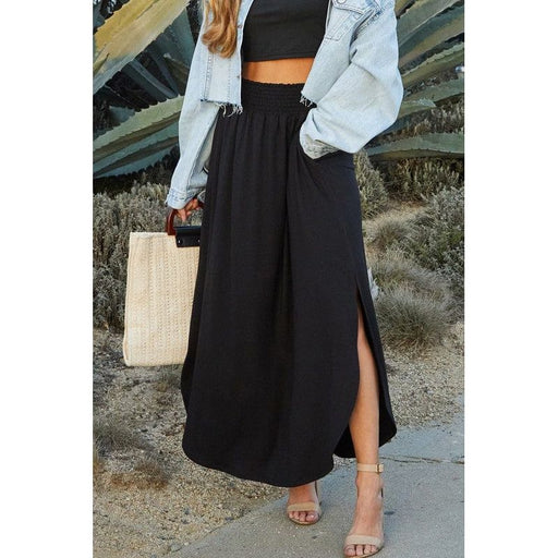 Smocking waist maxi skirt with side pocket Ninexis