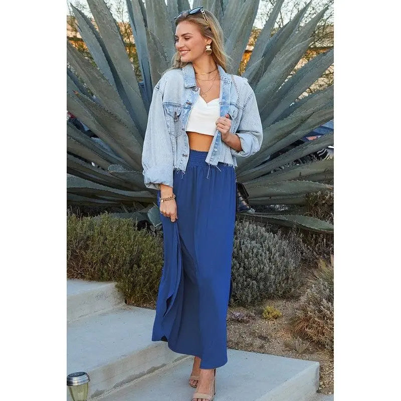 Smocking waist maxi skirt with side pocket Ninexis