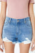 High rise medium wash frayed hem shorts- kc7259mn KanCan
