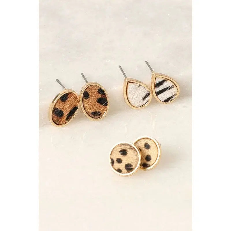 3 Multi Animal Pattern Stud Earrings set LECCE