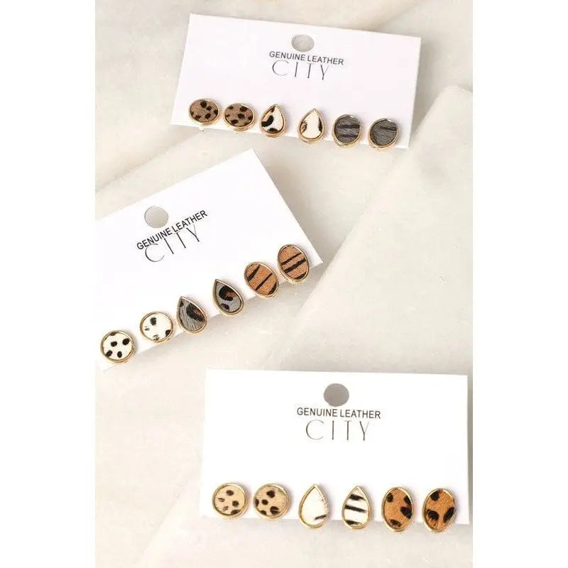 Juego de 3 aretes con estampado de animales múltiples