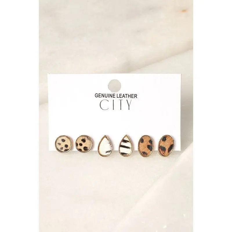 3 Multi Animal Pattern Stud Earrings set LECCE