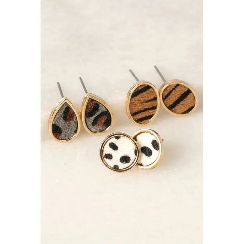 3 Multi Animal Pattern Stud Earrings set LECCE