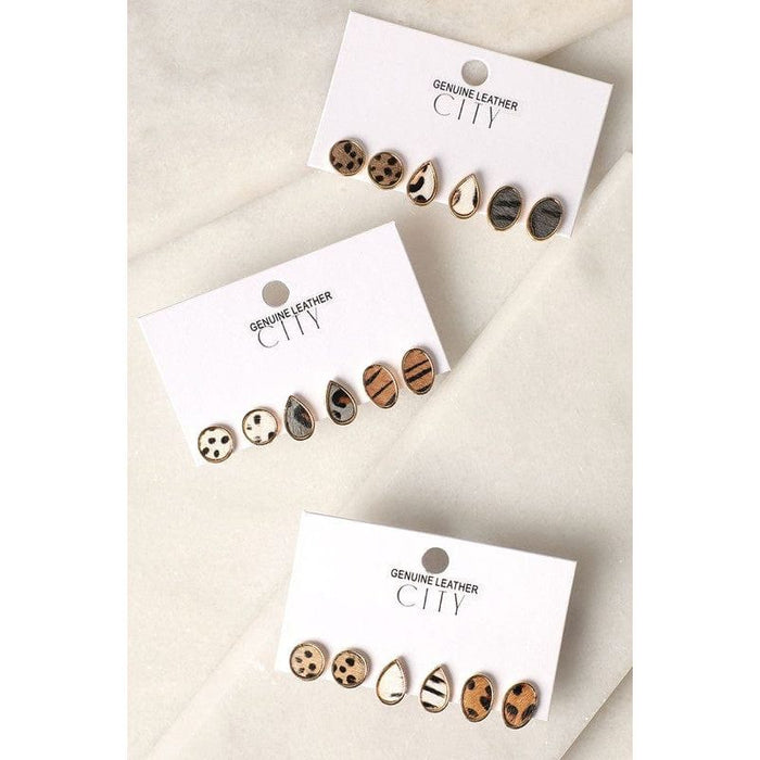 3 Multi Animal Pattern Stud Earrings set