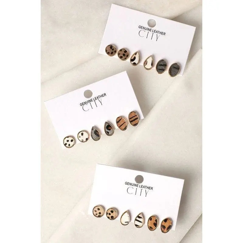 Juego de 3 aretes con estampado de animales múltiples