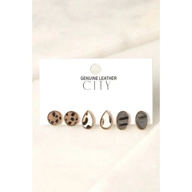 3 Multi Animal Pattern Stud Earrings set LECCE