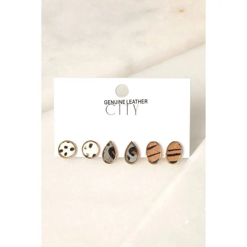 3 Multi Animal Pattern Stud Earrings set LECCE