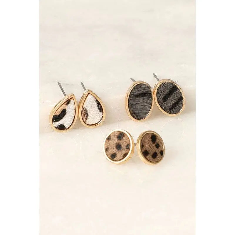 3 Multi Animal Pattern Stud Earrings set LECCE