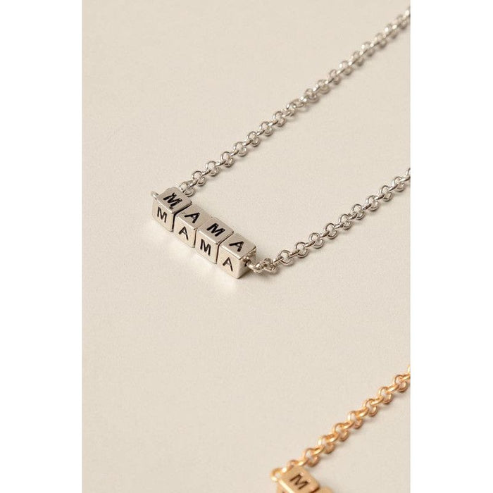 Mama square block lettering pendant necklace