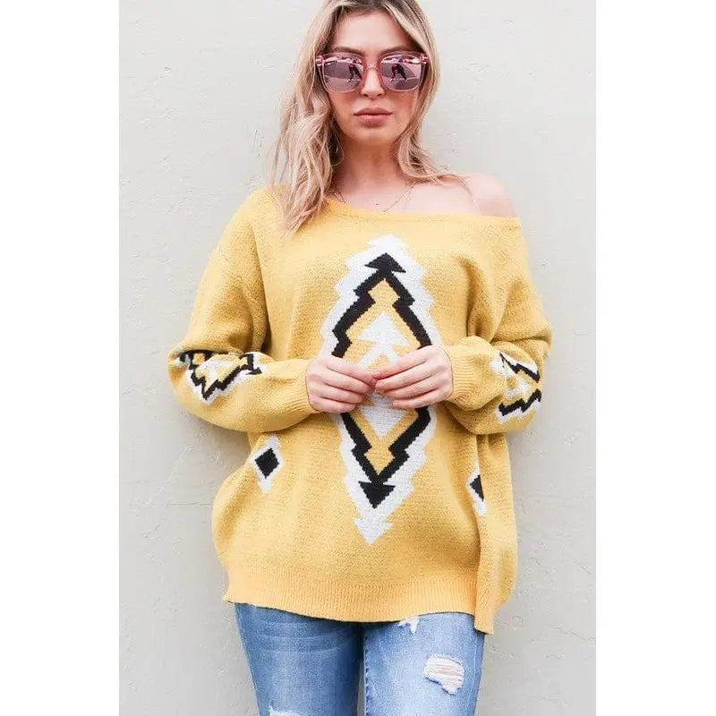 Aztec Printed Pullover Sweater LECCE
