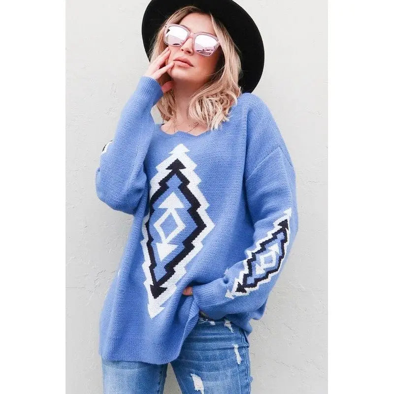 Aztec Printed Pullover Sweater LECCE