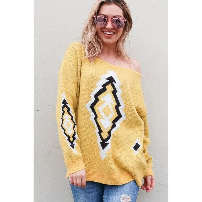Aztec Printed Pullover Sweater LECCE