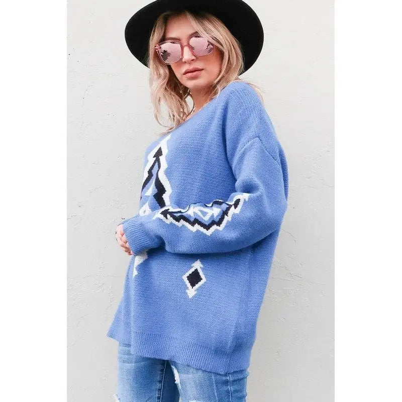 Aztec Printed Pullover Sweater LECCE