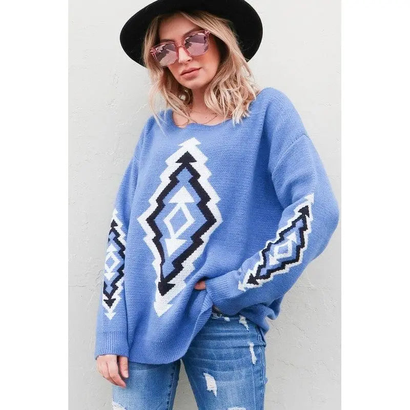 Aztec Printed Pullover Sweater LECCE