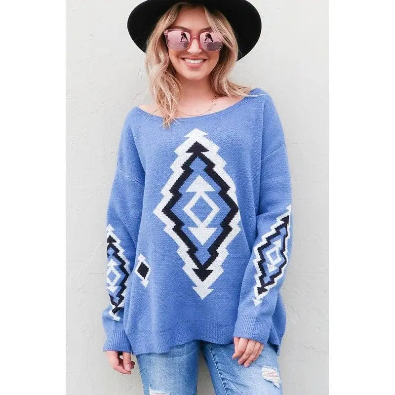 Aztec Printed Pullover Sweater LECCE