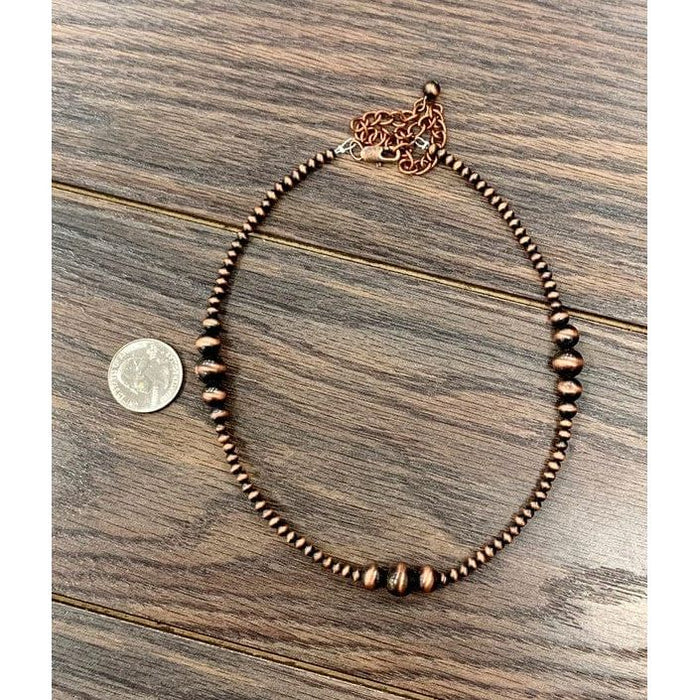15" long, tiny 4mm navajo copper pearl choker necklace