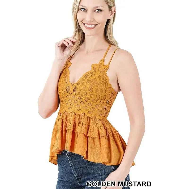 Corchet lace peplum cami
