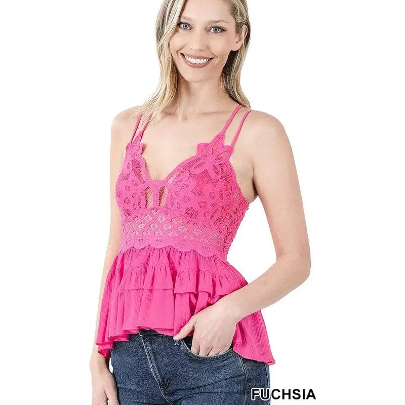 Corchet lace peplum cami