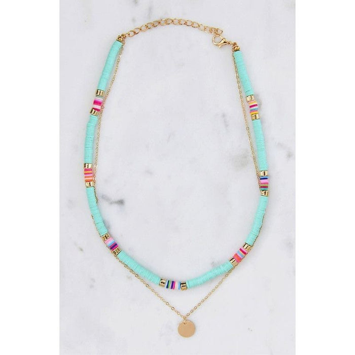 Multicolored heishi flat disc bead necklace