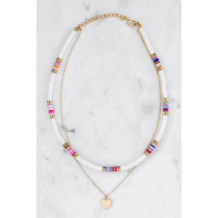 Multicolored heishi flat disc bead necklace