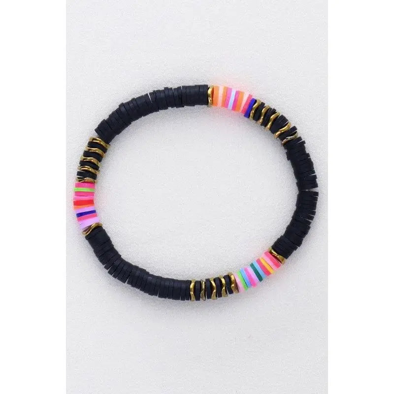 Multicolor polymer clay flat disc bead bracelet LECCE