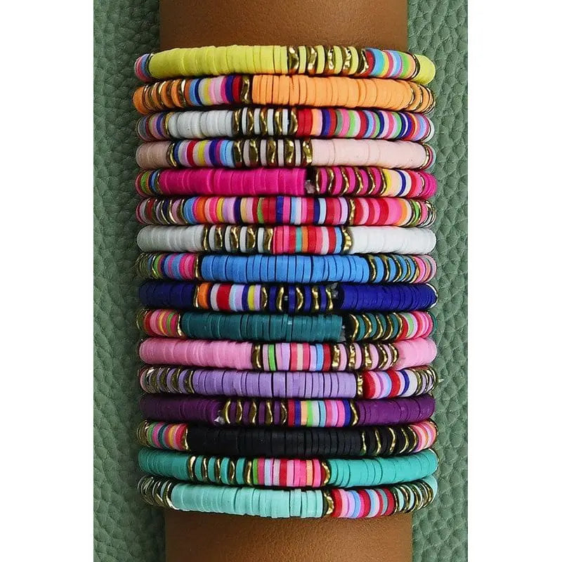 Multicolor polymer clay flat disc bead bracelet LECCE