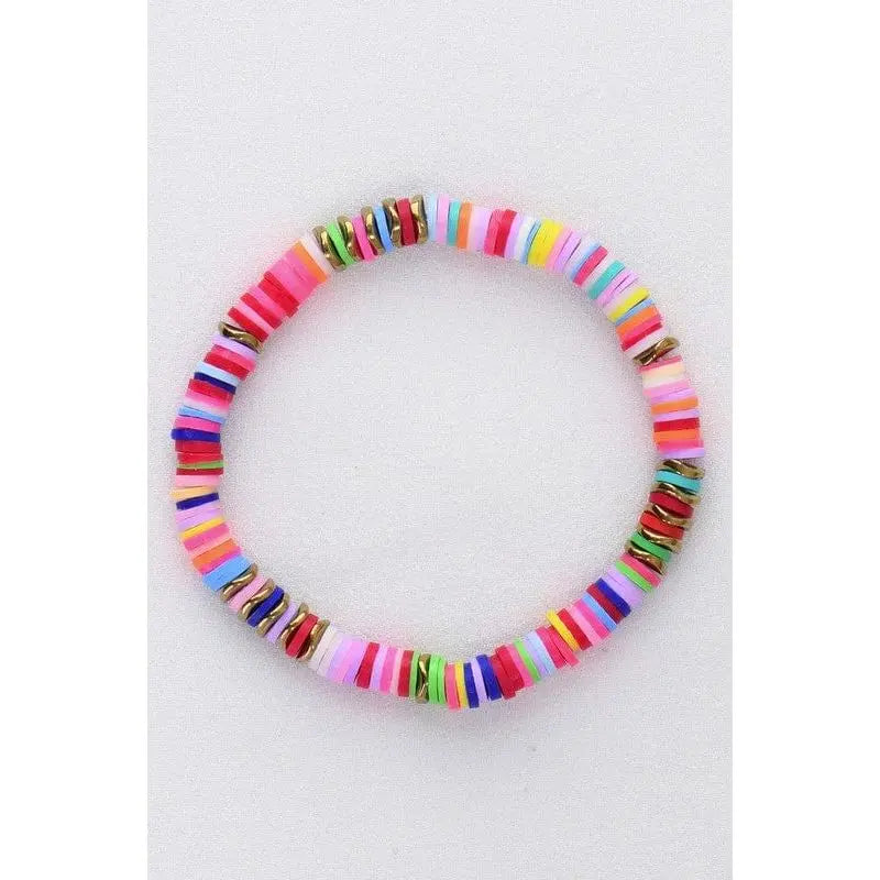 Multicolor polymer clay flat disc bead bracelet LECCE