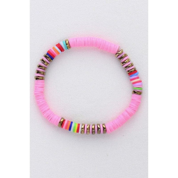 Multicolor polymer clay flat disc bead bracelet