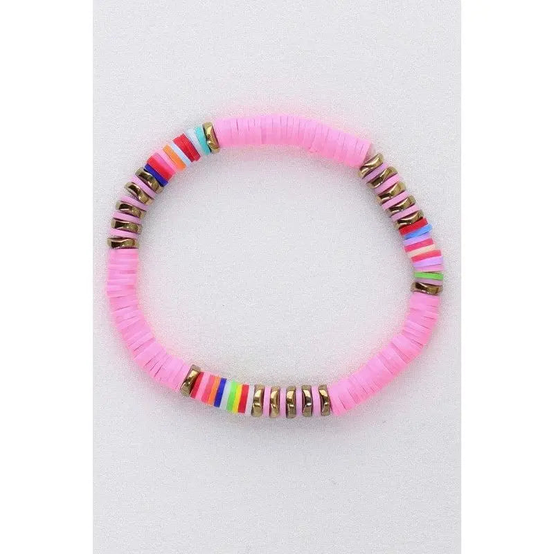 Multicolor polymer clay flat disc bead bracelet LECCE