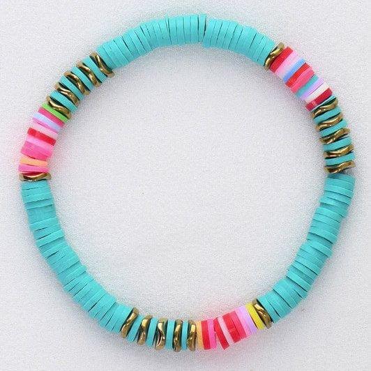 Multicolor polymer clay flat disc bead bracelet