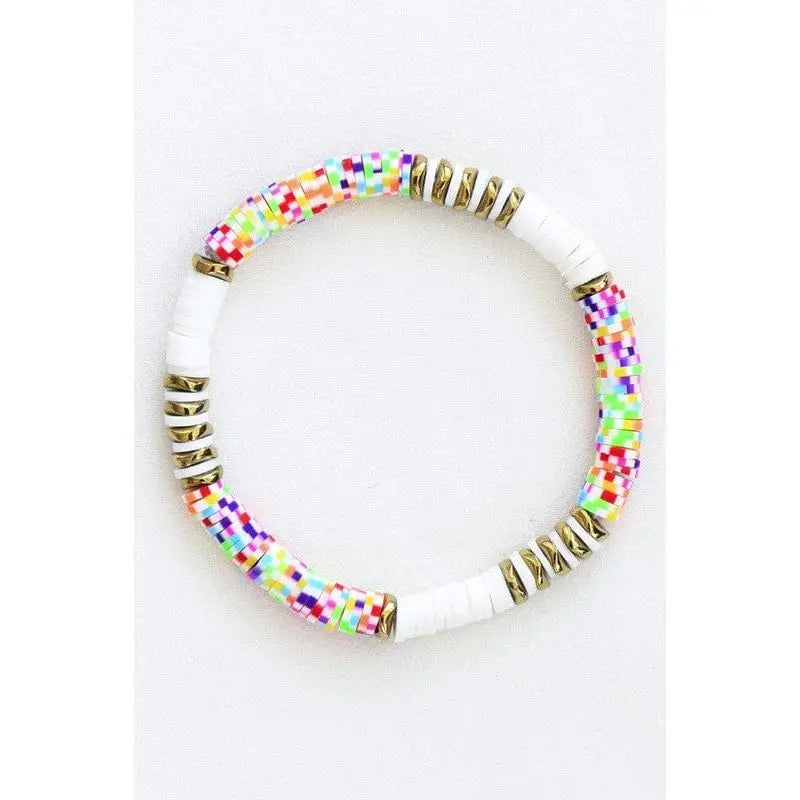Multicolor polymer clay flat disc bead bracelet LECCE