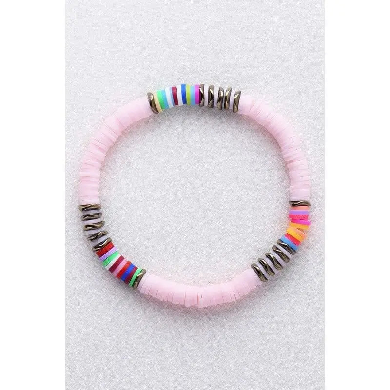 Multicolor polymer clay flat disc bead bracelet LECCE