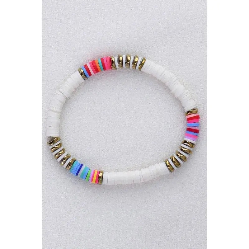 Multicolor polymer clay flat disc bead bracelet LECCE