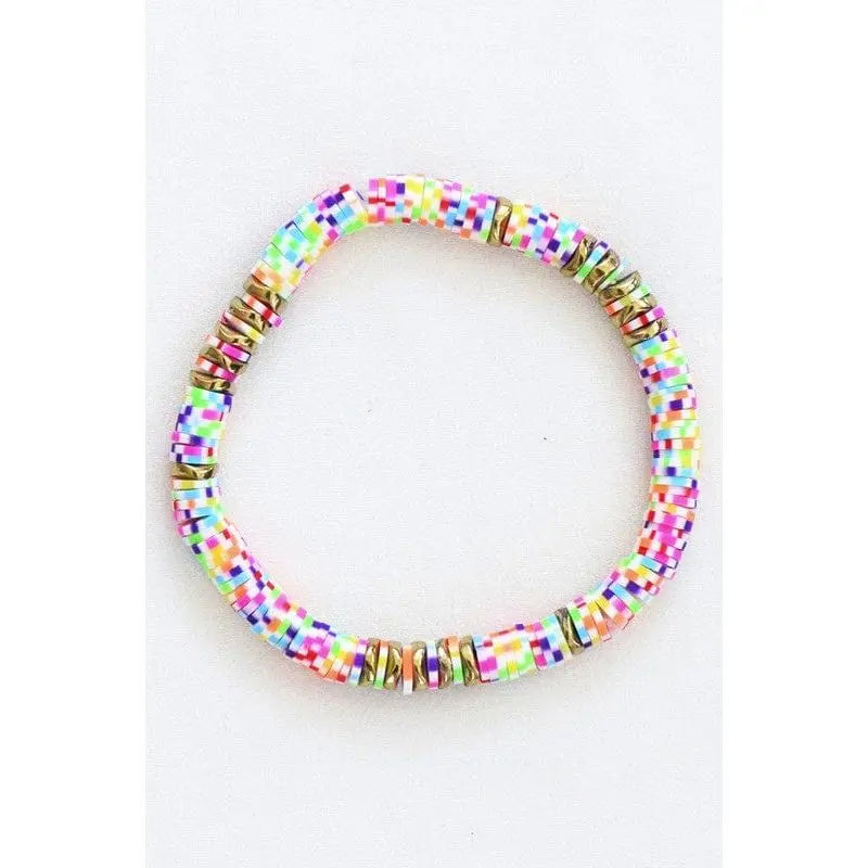 Multicolor polymer clay flat disc bead bracelet LECCE